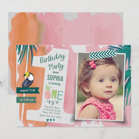Eerste 'Birthday Party Tropic Oerwoud Invitation G Kaart (Voorkant / Achterkant)