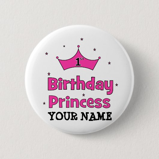 Eerste Birthday Princess! met roze kroon Ronde Button 5,7 Cm (Voorkant)