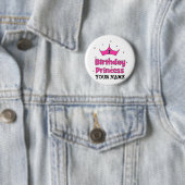 Eerste Birthday Princess! met roze kroon Ronde Button 5,7 Cm (In situ)