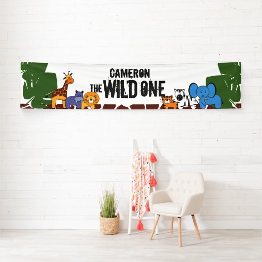 Eerste Birthday Safari Oerwoud Wild One Personaliz Spandoek (Insitu)