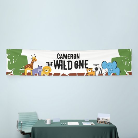 Eerste Birthday Safari Oerwoud Wild One Personaliz Spandoek (Beurs)