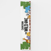 Eerste Birthday Safari Oerwoud Wild One Personaliz Spandoek (Verticaal)
