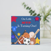 EERSTE BIRTHDAY-Sportjongens Birthday-uitnodiging Kaart (Staand voorkant)