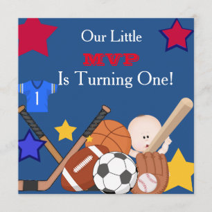 EERSTE BIRTHDAY-Sportjongens Birthday-uitnodiging Kaart