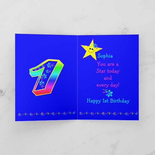 Eerste Birthday Star Custom Name Kaart (Binnen)