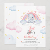 Eerste Birthday-uitvindingen - olifant met regenbo Kaart (Voorkant / Achterkant)