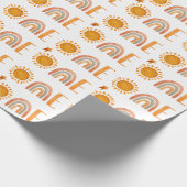 Eerste Birthday Waterverf Sun en Rainbow Boho Cadeaupapier (Hoek)