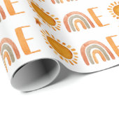 Eerste Birthday Waterverf Sun en Rainbow Boho Cadeaupapier (Rol Hoek)