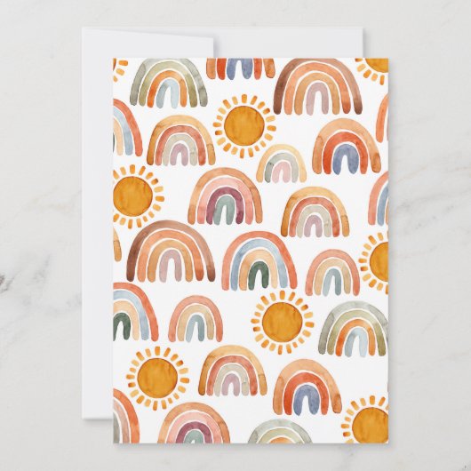 Eerste Birthday Waterverf Sun en Rainbow Boho Kaart (Achterkant)