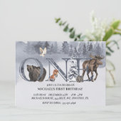 Eerste Birthday Woodland Beer Winter Waterverf Kaart (Staand voorkant)