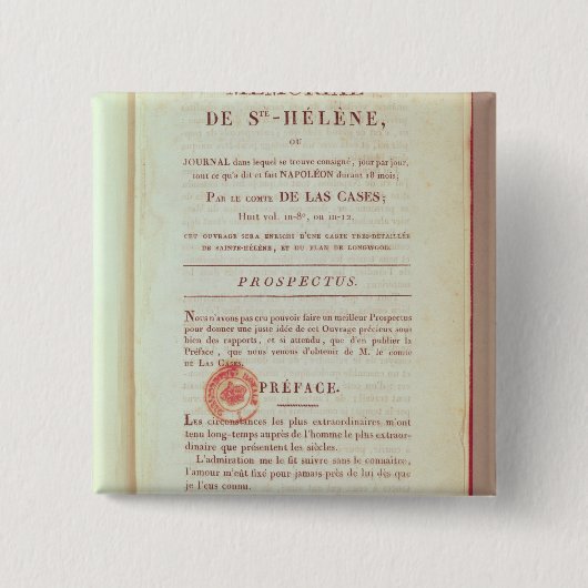 Eerste bladzijde van "Memorial de Sainte-Helene" Vierkante Button 5,1 Cm (Voorkant)