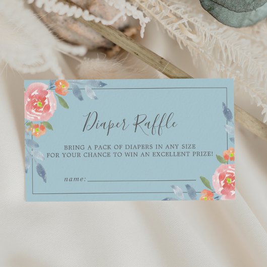 Eerste Bloom Floral Baby shower Diaper Raffle Encl Informatiekaartje