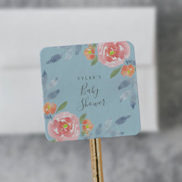 Eerste Bloom Floral Baby shower Envelope Seals Vierkante Sticker