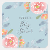 Eerste Bloom Floral Baby shower Envelope Seals Vierkante Sticker (Voorkant)