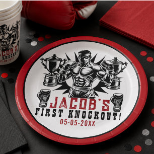 Eerste Boksen Verjaardagsfeestje met Knockout Them Papieren Bordje