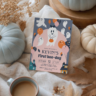 Eerste Boo-dag Cute Ghost-ballon 1e verjaardag Kaart