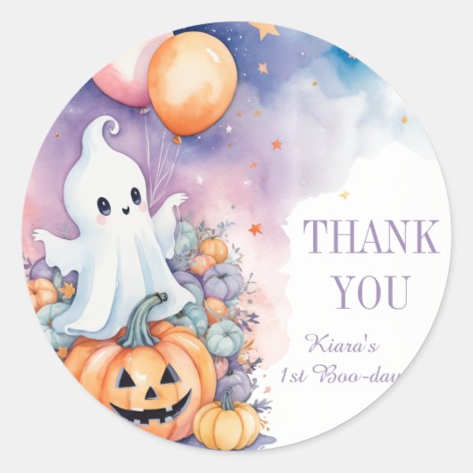 Eerste Boo-Day Celebration Ghost Pumpkin bedankt Ronde Sticker (Voorkant)