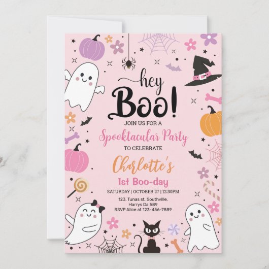 Eerste Boo Day Pink Spooktacular Halloween Verjaar Kaart (Voorkant)
