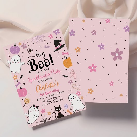 Eerste Boo Day Pink Spooktacular Halloween Verjaar Kaart