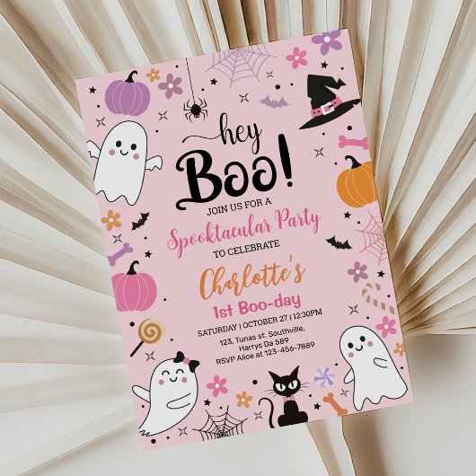 Eerste Boo Day Pink Spooktacular Halloween Verjaar Kaart