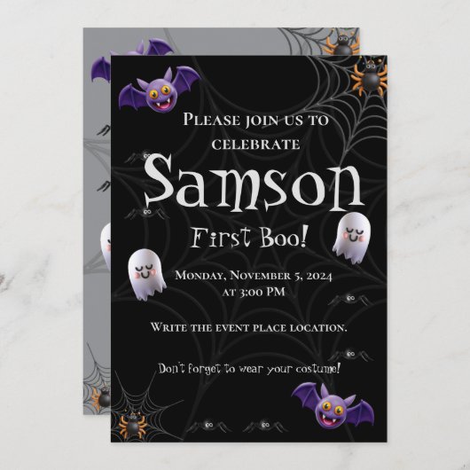 Eerste Boo Day - Spooky 1e verjaardag Uitnodiging  (Voorkant / Achterkant)
