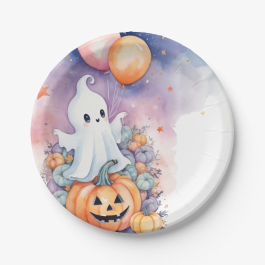 Eerste Boo-Day-viering - Ghost & Pumpkin Papieren Bordje (Voorkant)