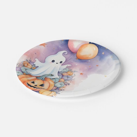 Eerste Boo-Day-viering - Ghost & Pumpkin Papieren Bordje (Gekanteld)