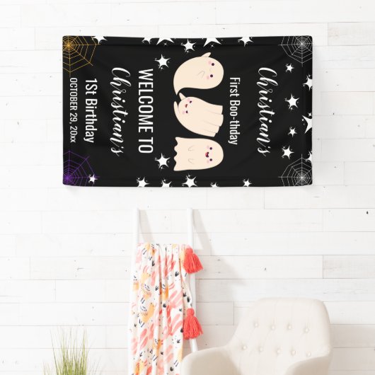 Eerste Boo-verjaardag Halloween Ghost 1e Verjaarda Spandoek (Insitu)