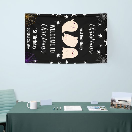 Eerste Boo-verjaardag Halloween Ghost 1e Verjaarda Spandoek (Beurs)