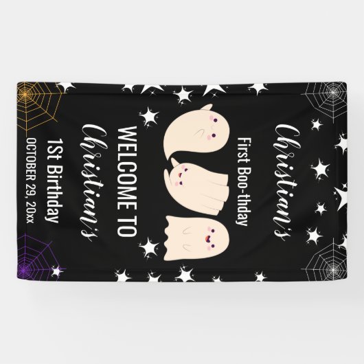 Eerste Boo-verjaardag Halloween Ghost 1e Verjaarda Spandoek (Horizontaal)