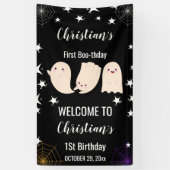 Eerste Boo-verjaardag Halloween Ghost 1e Verjaarda Spandoek (Verticaal)
