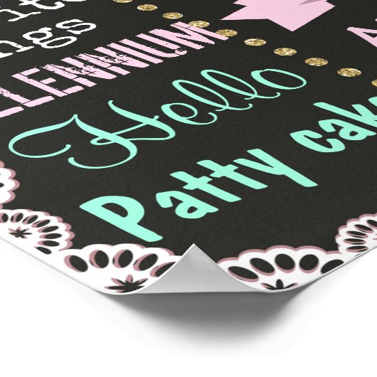 Eerste bord van Birthday-alkboard: mint roze boegp Poster (Hoek)