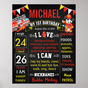 Eerste bord van Birthday-bord Fireman Poster