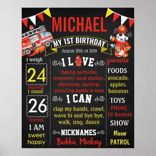 Eerste bord van Birthday-bord Fireman Poster (Voorkant)