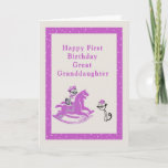 Eerste Britse Kaart voor grootdochter<br><div class="desc">First birthday card for your Great Granddaughter. This card has two cute drawn cats and an old retro hobby horse. The cocaans are creme and hot pink/lavender. Thanks to Bsilvia and Fidget Resources for some of the elements in the design.</div>