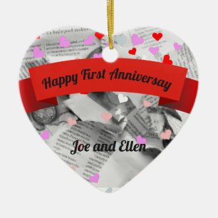 Eerste bruiloft Anniversay, Paper Anniversay Heart Keramisch Ornament