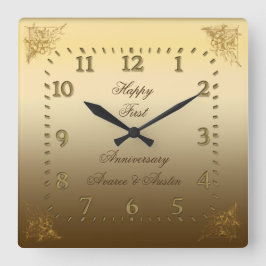 Eerste bruiloft Jubileum Elegant Clock Vierkante Klok