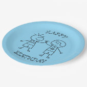 Eerste bult Happy Birthday Blue Papieren Bordje (Gekanteld)