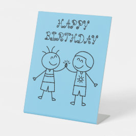 Eerste bult Happy Birthday Blue Reclamebord Met Voetstuk