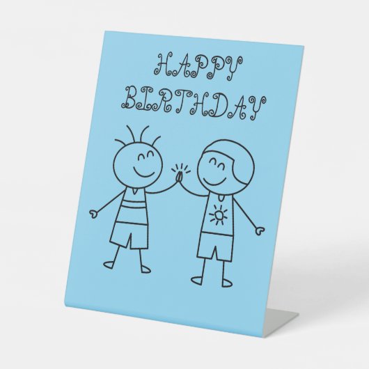 Eerste bult Happy Birthday Blue Reclamebord Met Voetstuk (Voorkant)