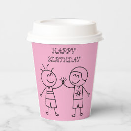 EERSTE BULT HAPPY BIRTHDAY ROZE PAPIEREN BEKERS