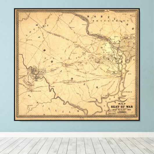 Eerste burgeroorlog Strijd tegen Bull Run Map Seat Canvas Afdruk (Insitu (Houten vloer))