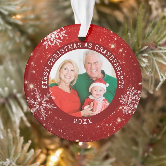 EERSTE CHRISTMAS ALS GRANDPARENTS Red Snowflake Ornament (Boom)