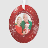 EERSTE CHRISTMAS ALS GRANDPARENTS Red Snowflake Ornament (voorkant)