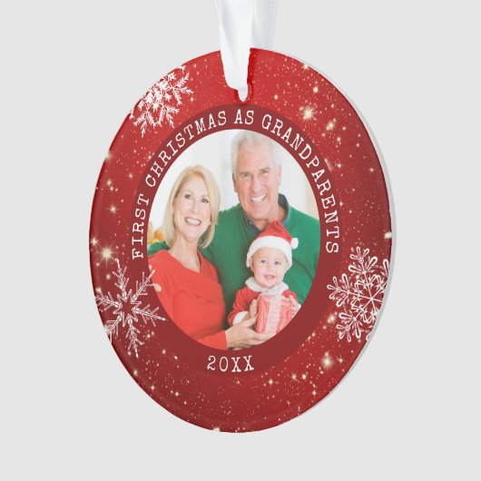 EERSTE CHRISTMAS ALS GRANDPARENTS Red Snowflake Ornament (voorkant)