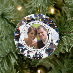 EERSTE CHRISTMAS ALS MR EN MRS Diamond 2 Photo Cer Keramisch Ornament