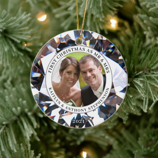 EERSTE CHRISTMAS ALS MR EN MRS Diamond 2 Photo Cer Keramisch Ornament (Boom)