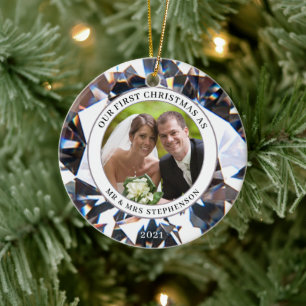 EERSTE CHRISTMAS ALS MR. MRS. Elegant Diamond 2 Fo Keramisch Ornament