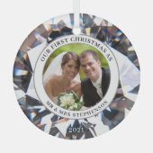 EERSTE CHRISTMAS ALS MR. MRS. Elegant Diamond Foto Glas Ornament (Voorkant)