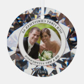 EERSTE CHRISTMAS ALS MR. MRS. Elegant Diamond Foto Glas Ornament (Achterkant)